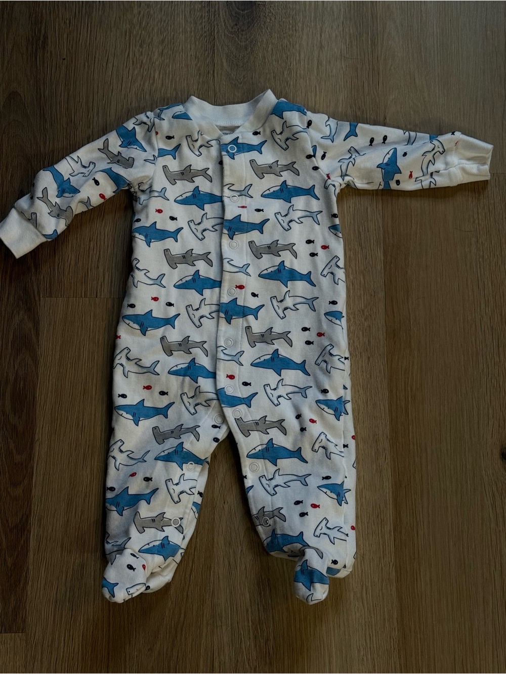 Baby Footed One-Piece with Blue & Gray Shark Print